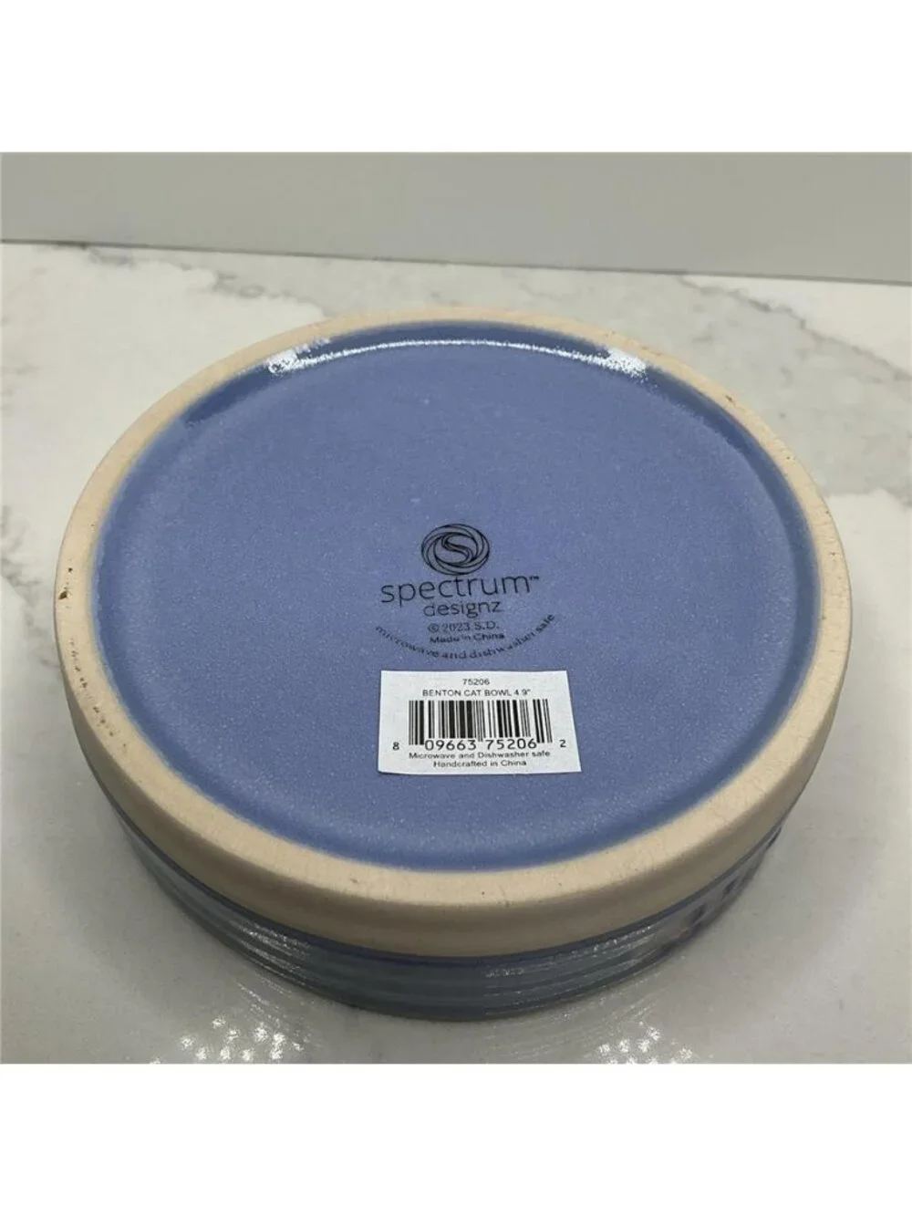 Spectrum Designz Cat Dish Ceramic Pet Bowl Purple Meow Paw Benton Cat 4.9” New